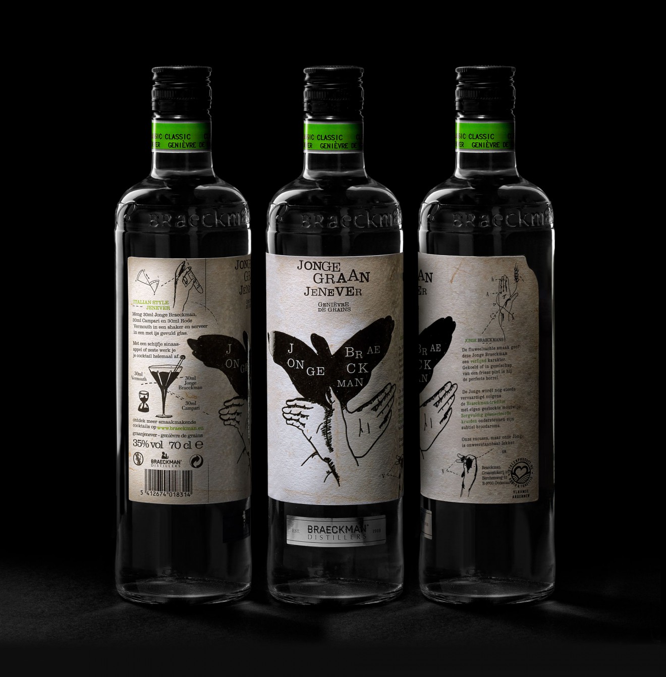 Quatre Mains package design - jenever, packaging design, quatre mains