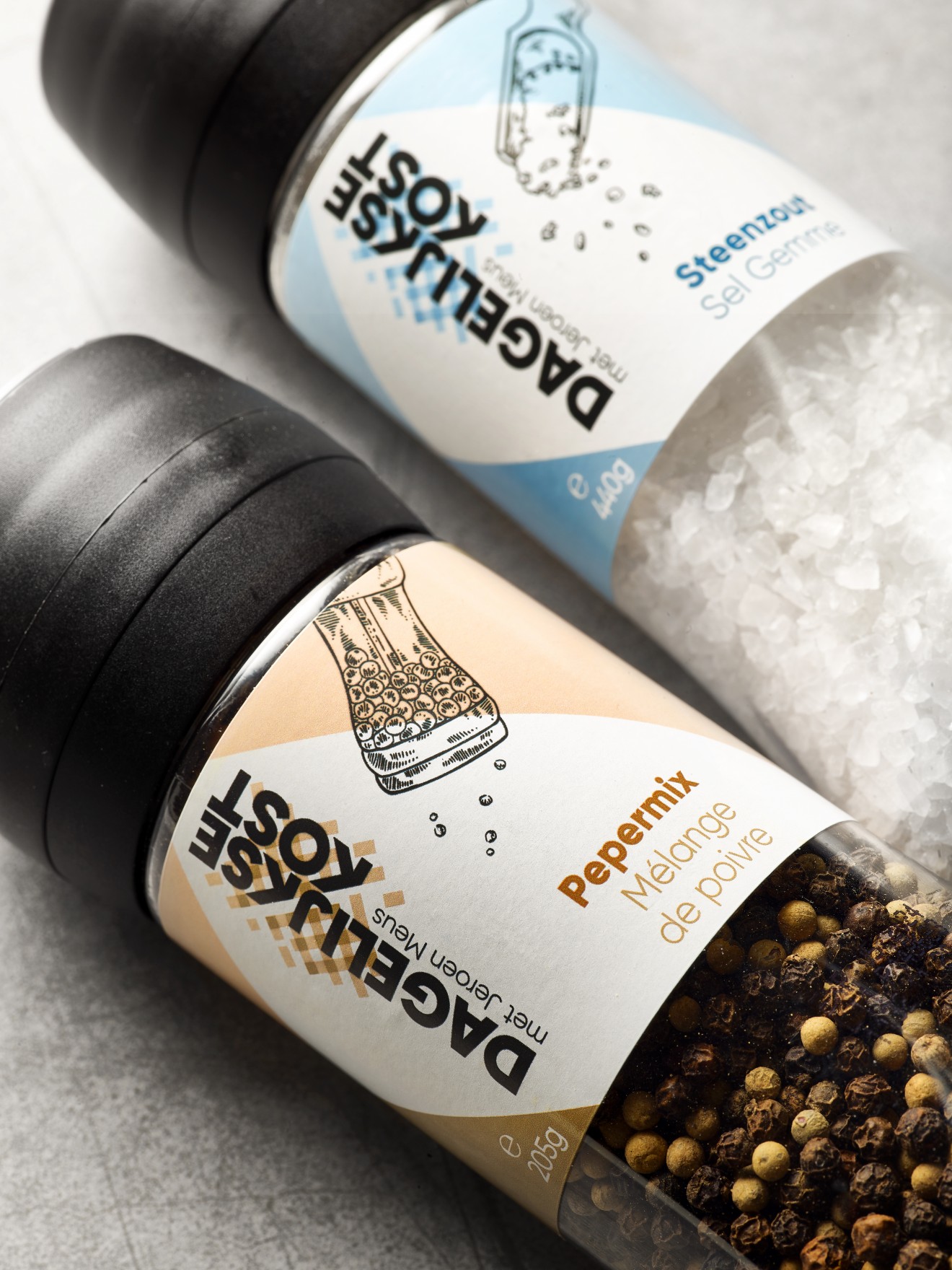 Quatre Mains package design - zout peper, molen