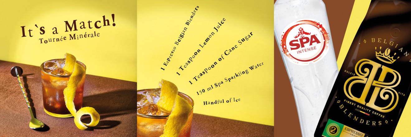 Quatre Mains package design - black tonic, spa, belgian blenders, mocktail, match