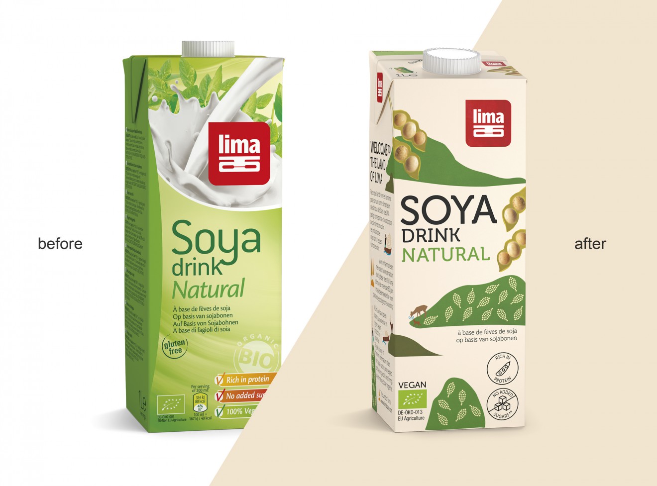 Quatre Mains package design - soya drink, milk, dairy, lima land