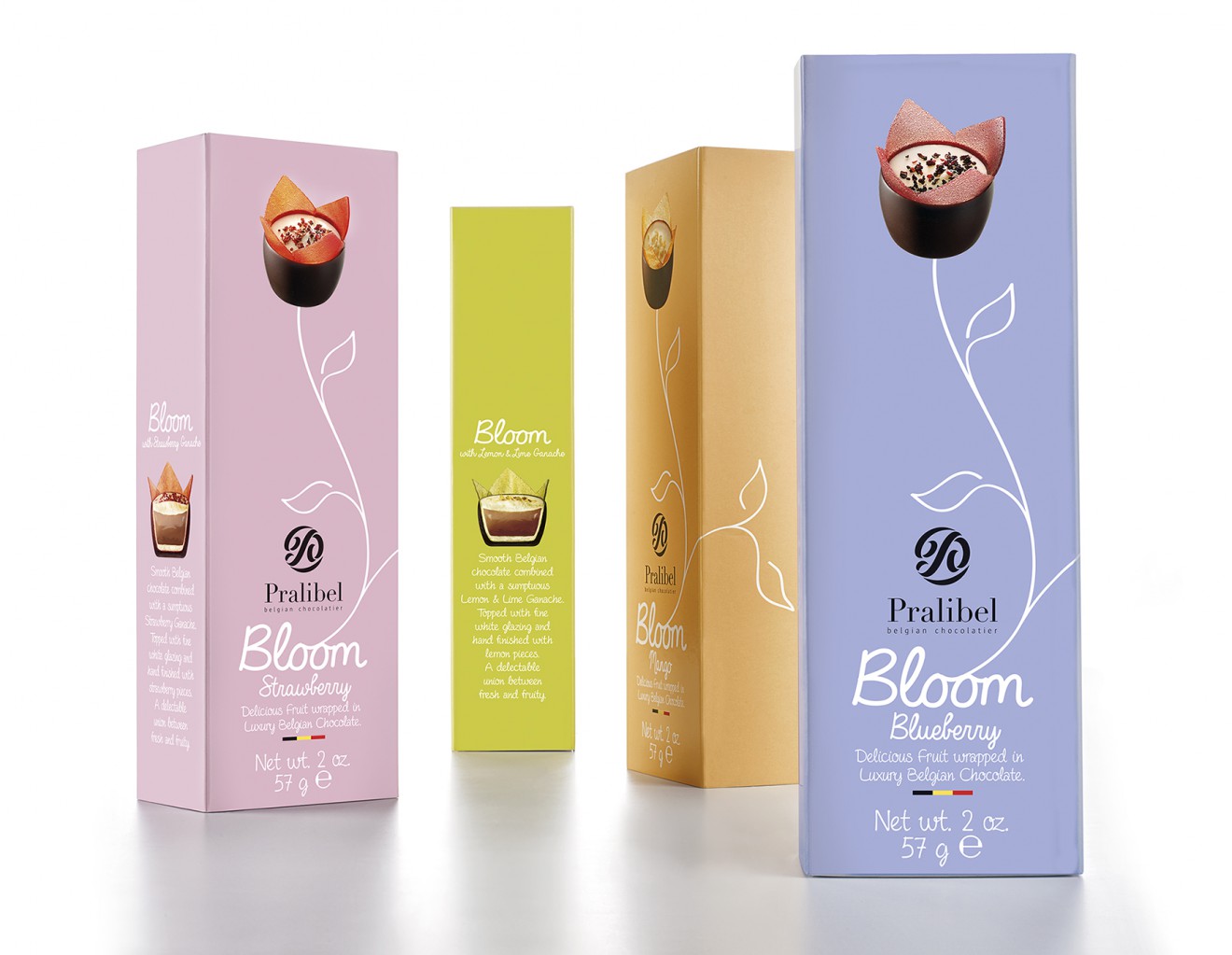 Quatre Mains package design - Line up, Pralibel, luxury chocolates