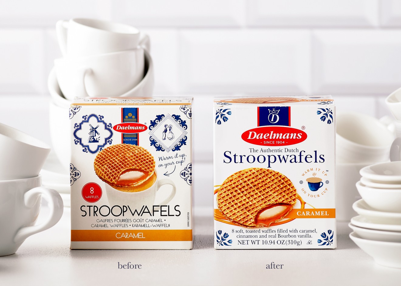 Quatre Mains package design - delfts blue, white, before after, branding, packaging