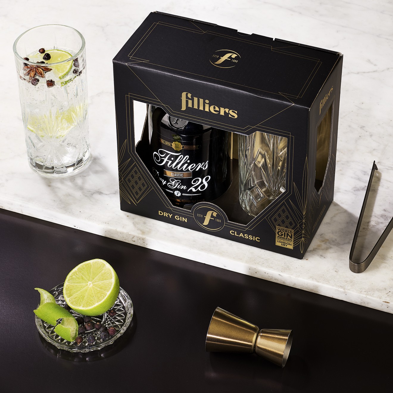 Quatre Mains package design - tonic, lime, lemon, quatre mains