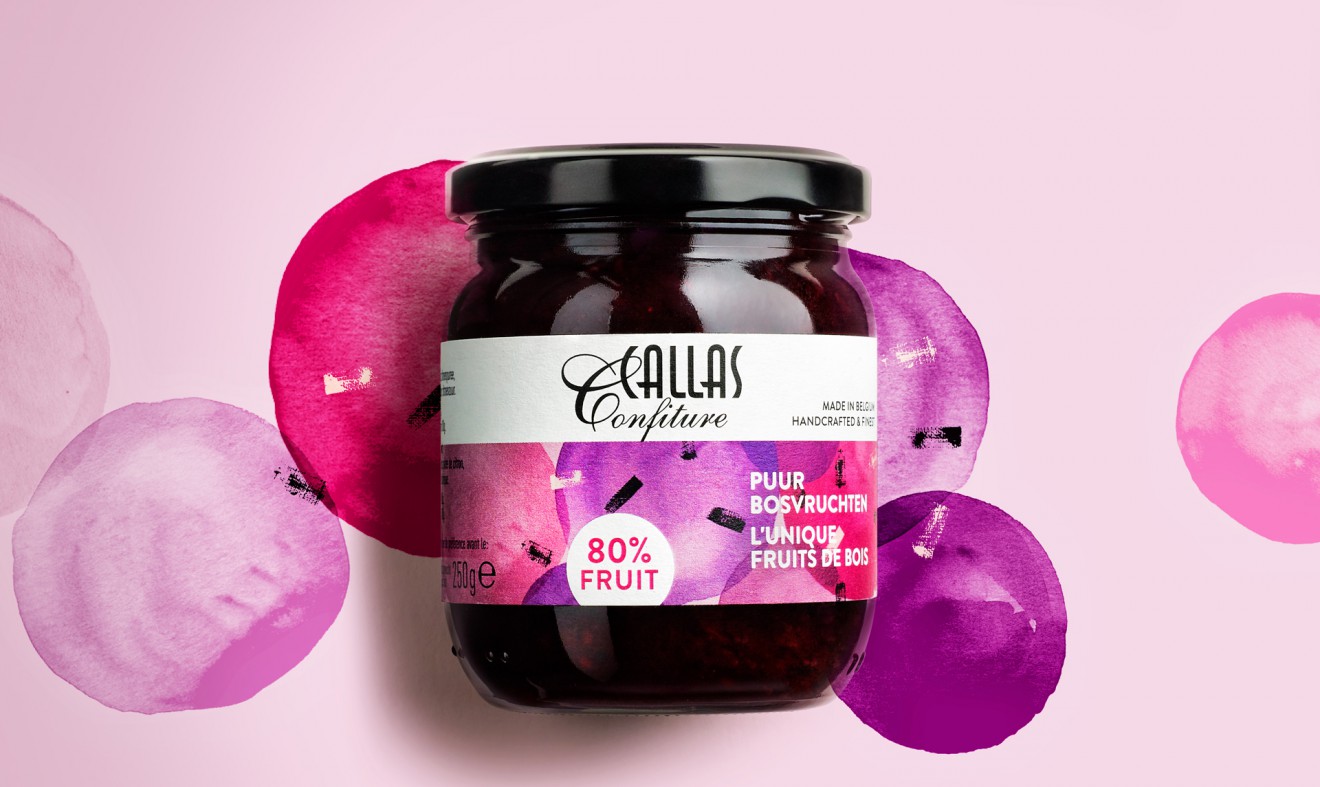 Quatre Mains package design - Packaging, Callas, Confiture, Bosvruchten, Rebranding, Puur