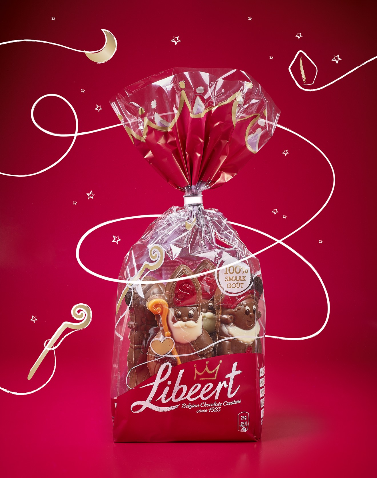 Quatre Mains package design - brushstroke, mijter, staf