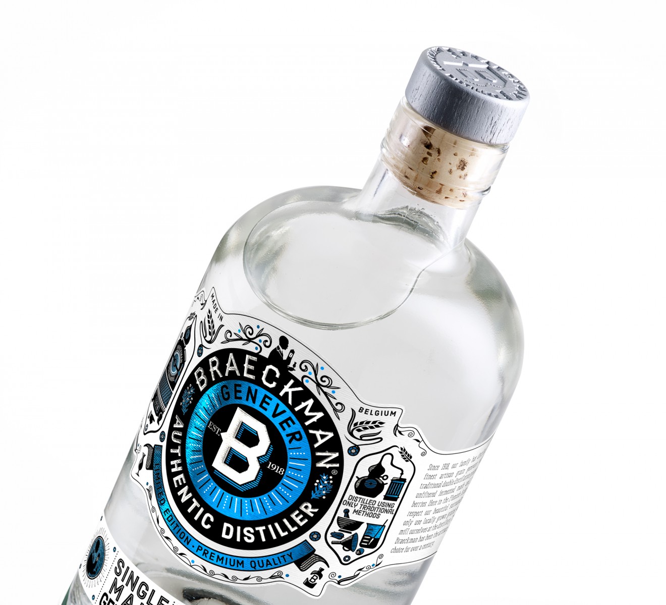 Quatre Mains package design - barley, silver, genever, quatre mains