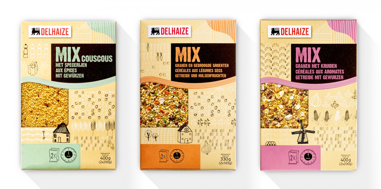 Quatre Mains package design - line up, granen, packaging, peulvruchten