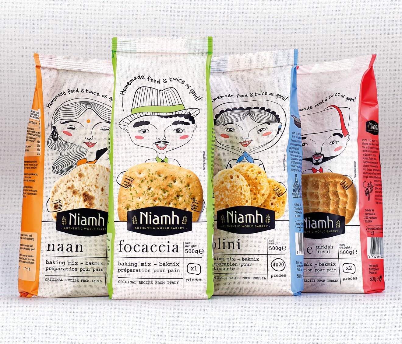 Quatre Mains package design - zakjes, packaging, quatre mains, brood