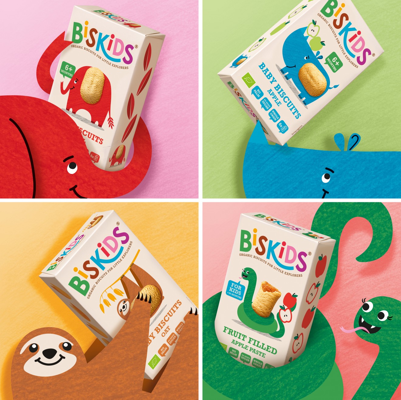 Quatre Mains package design - restyling, animals, cookies, baby, kids