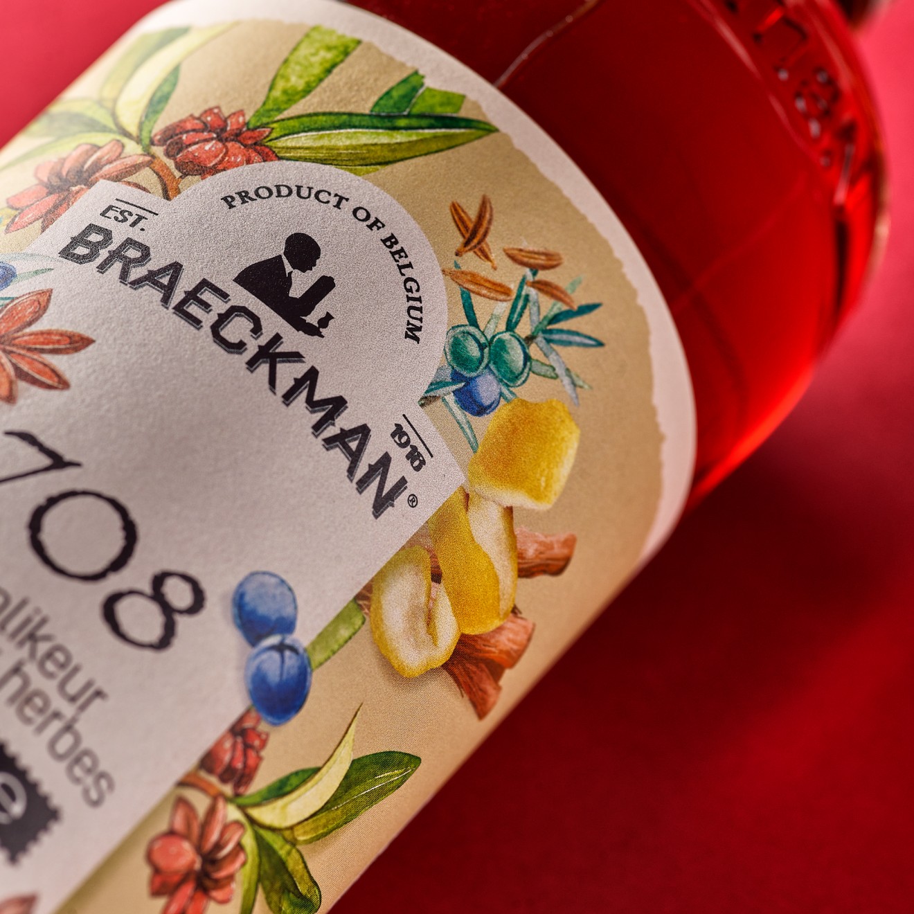 Quatre Mains package design - illustrations, kruidenlikeur 1708