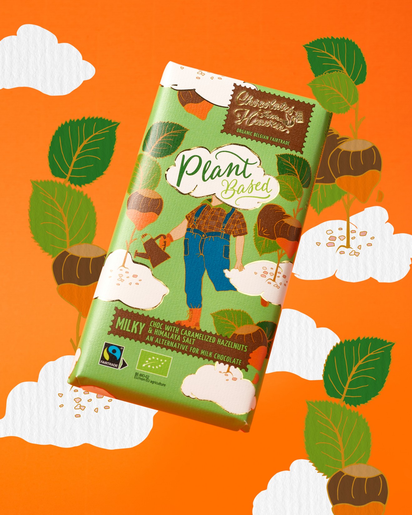 Quatre Mains package design - chocolate, packaging, plant-based, illustration, heaven, dreamy