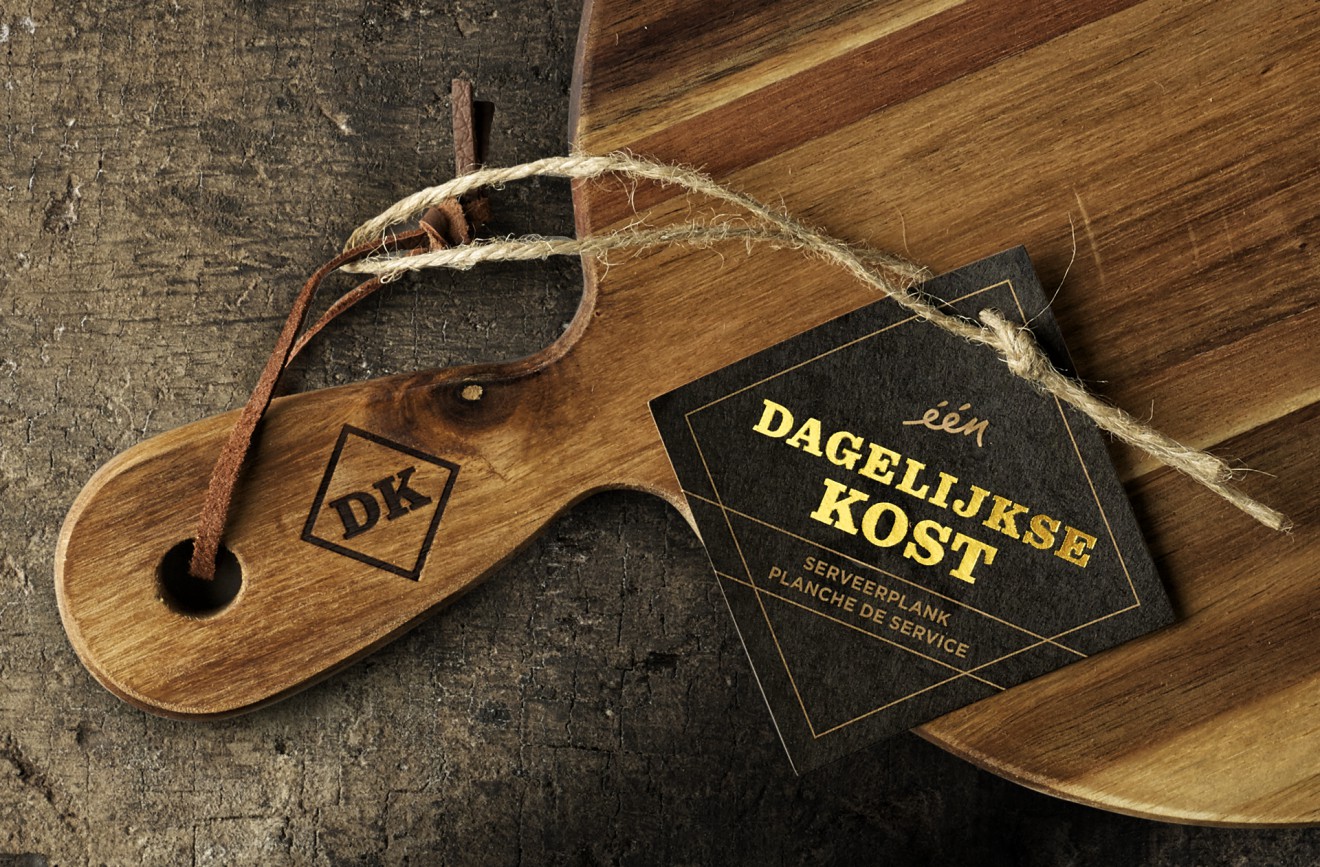 Quatre Mains package design - Dagelijkse Kost Planken, burn mark, branding