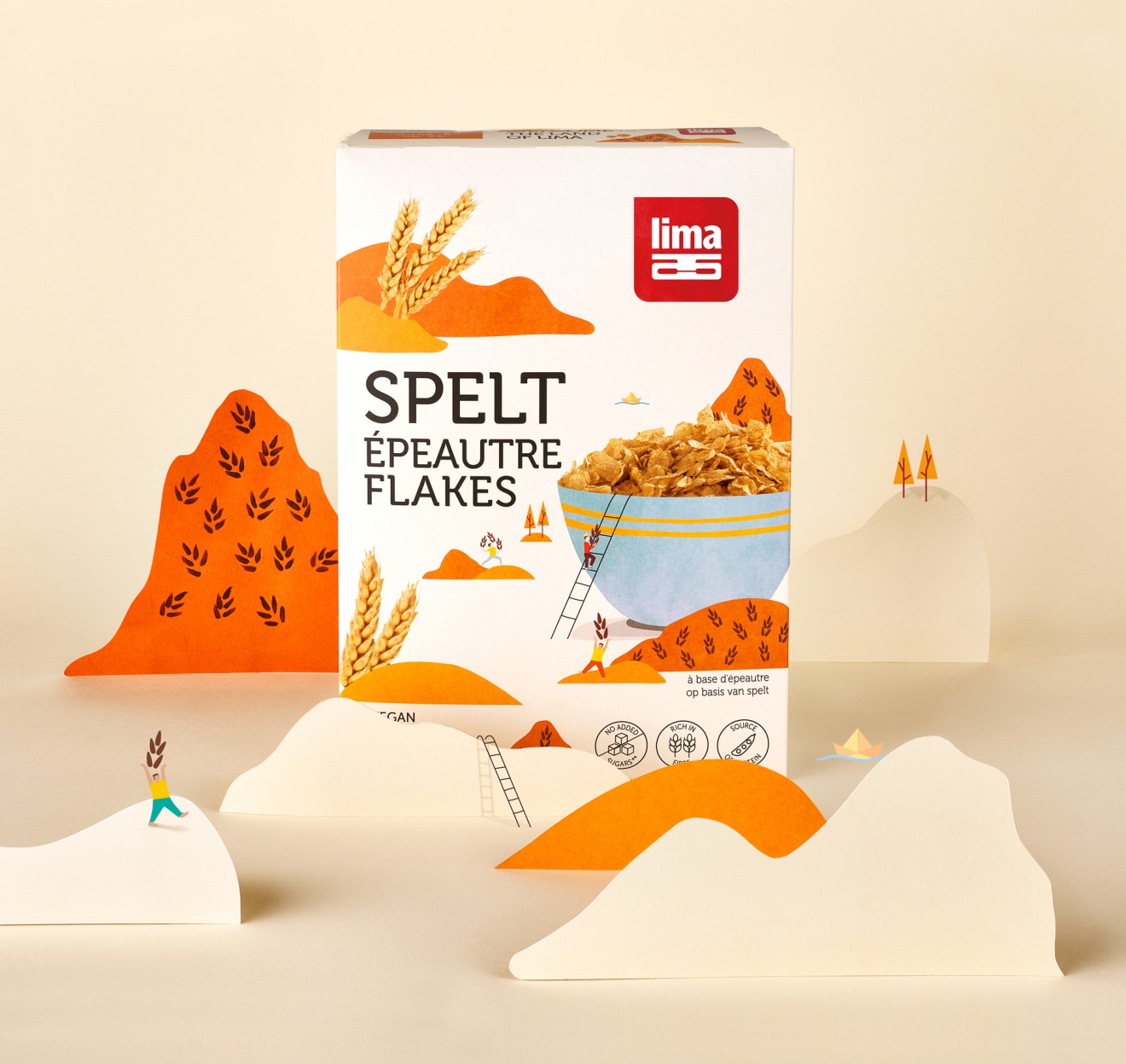 Quatre Mains package design - spelt, ontbijtgranen, flakes