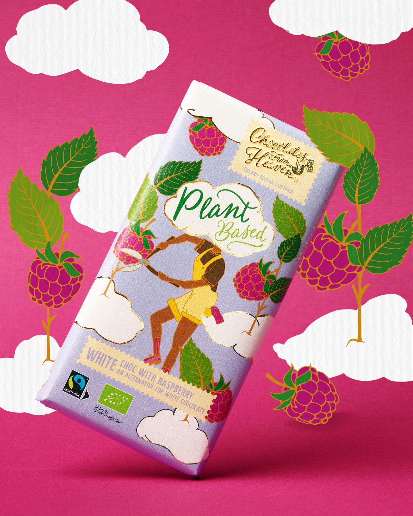 Quatre Mains package design - chocolate, packaging, plant-based, illustration, heaven, dreamy