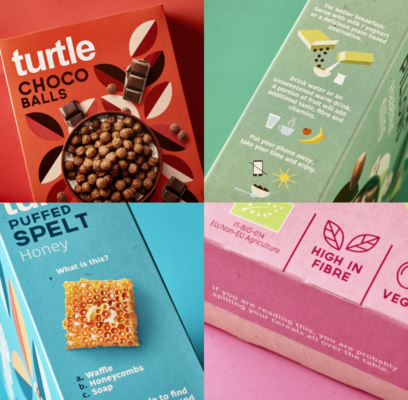 Quatre Mains package design - healthy, cereals, retro, vintage, pattern, decorative, quatre mains, turtl