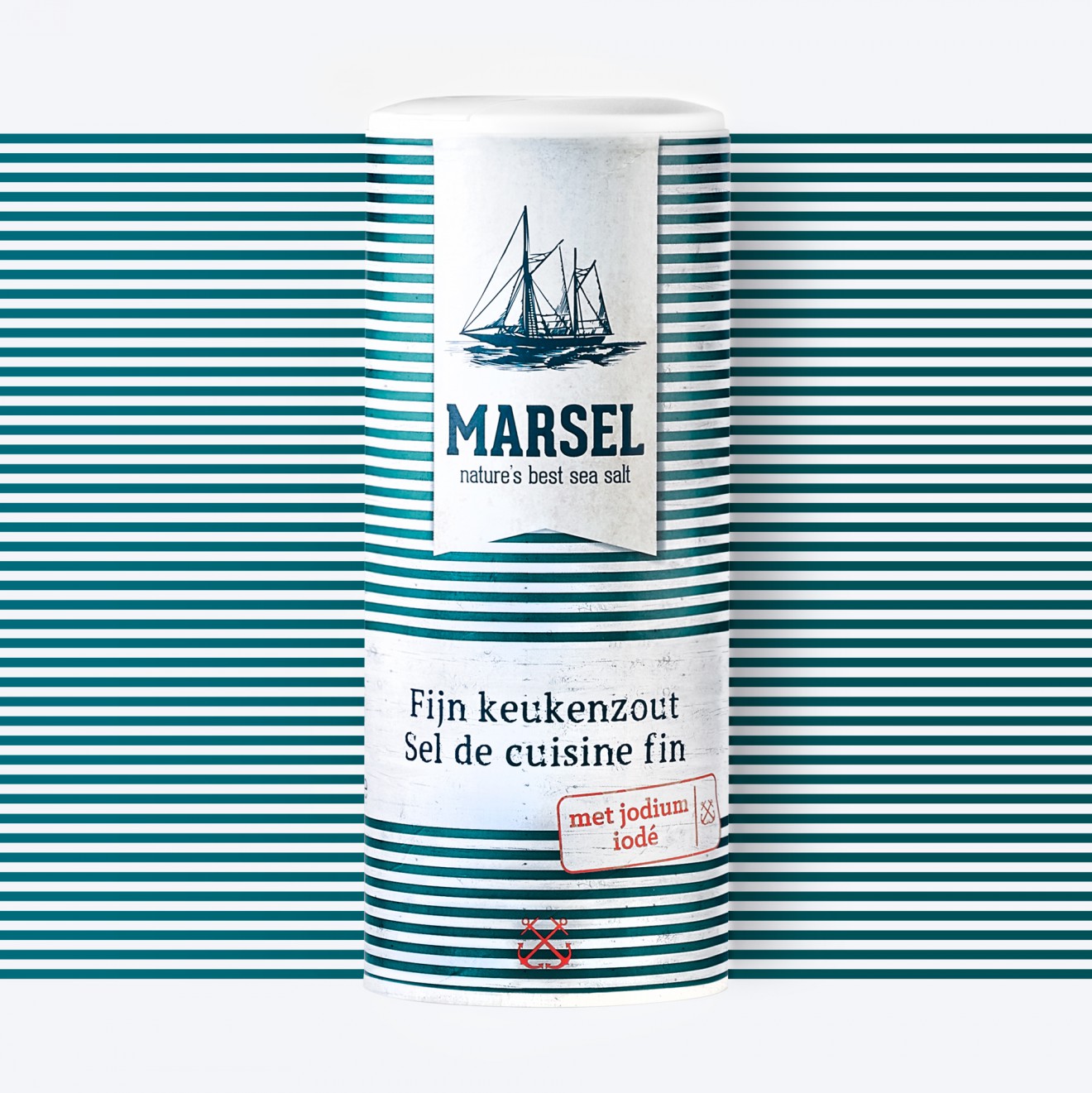Quatre Mains package design - stripes, banner, salt