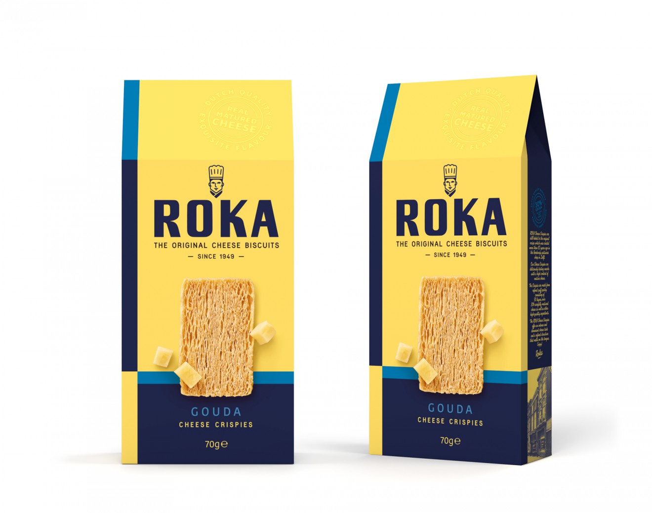 Quatre Mains package design - roka, cheese biscuits, new branding