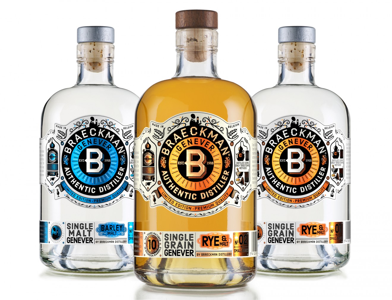 Quatre Mains package design - drinks, alcohol, bottle, genever