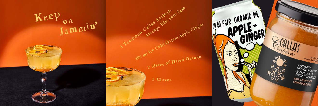 Quatre Mains package design - sticky, callas, oxfam, ginger apple