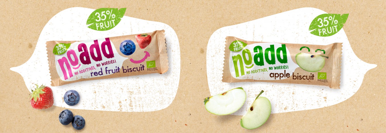 Quatre Mains package design - snackbar, apple, red fruits, kraft, packaging
