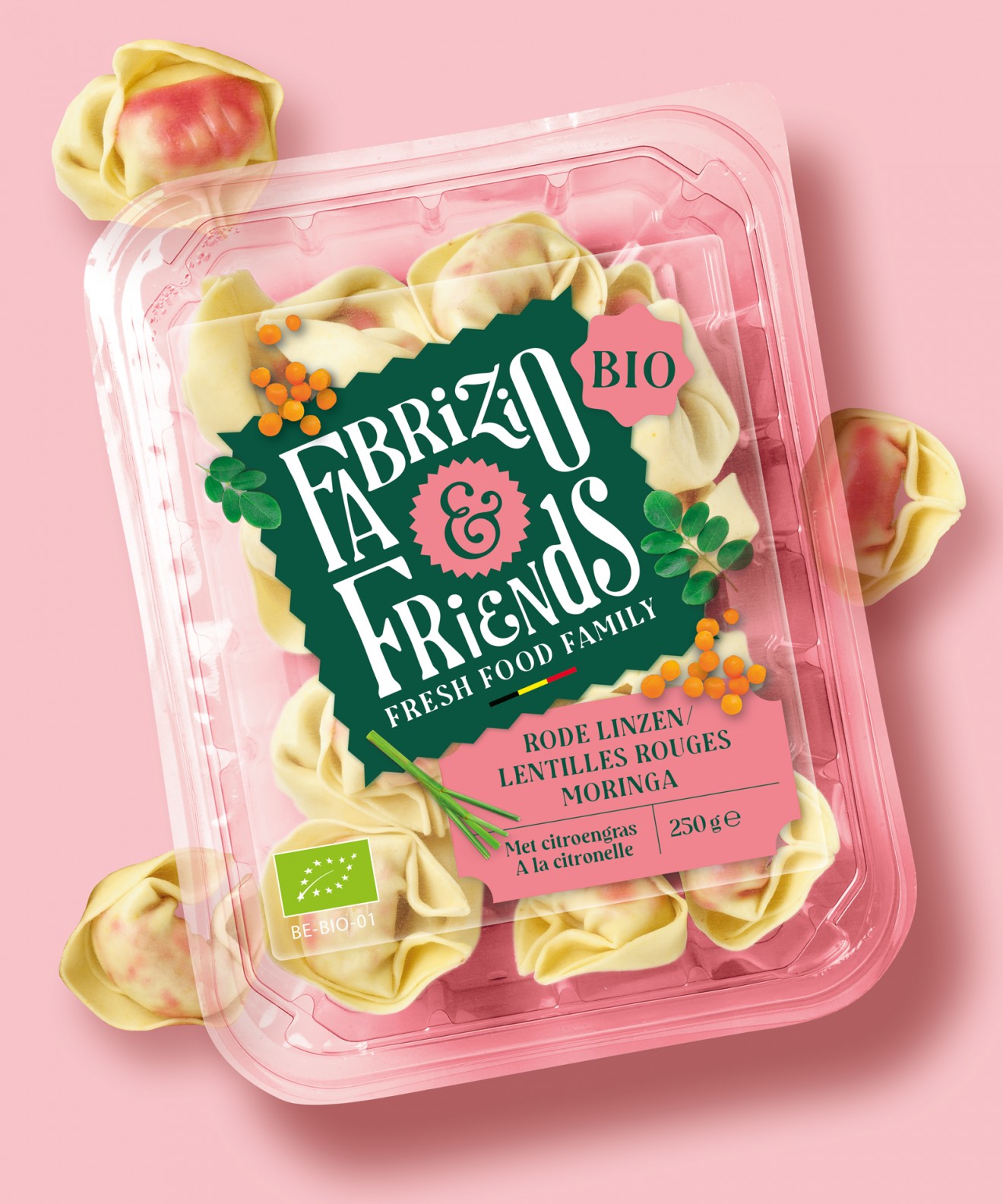 Quatre Mains package design - Fresh pasta packaging for Fabrizio & Friends