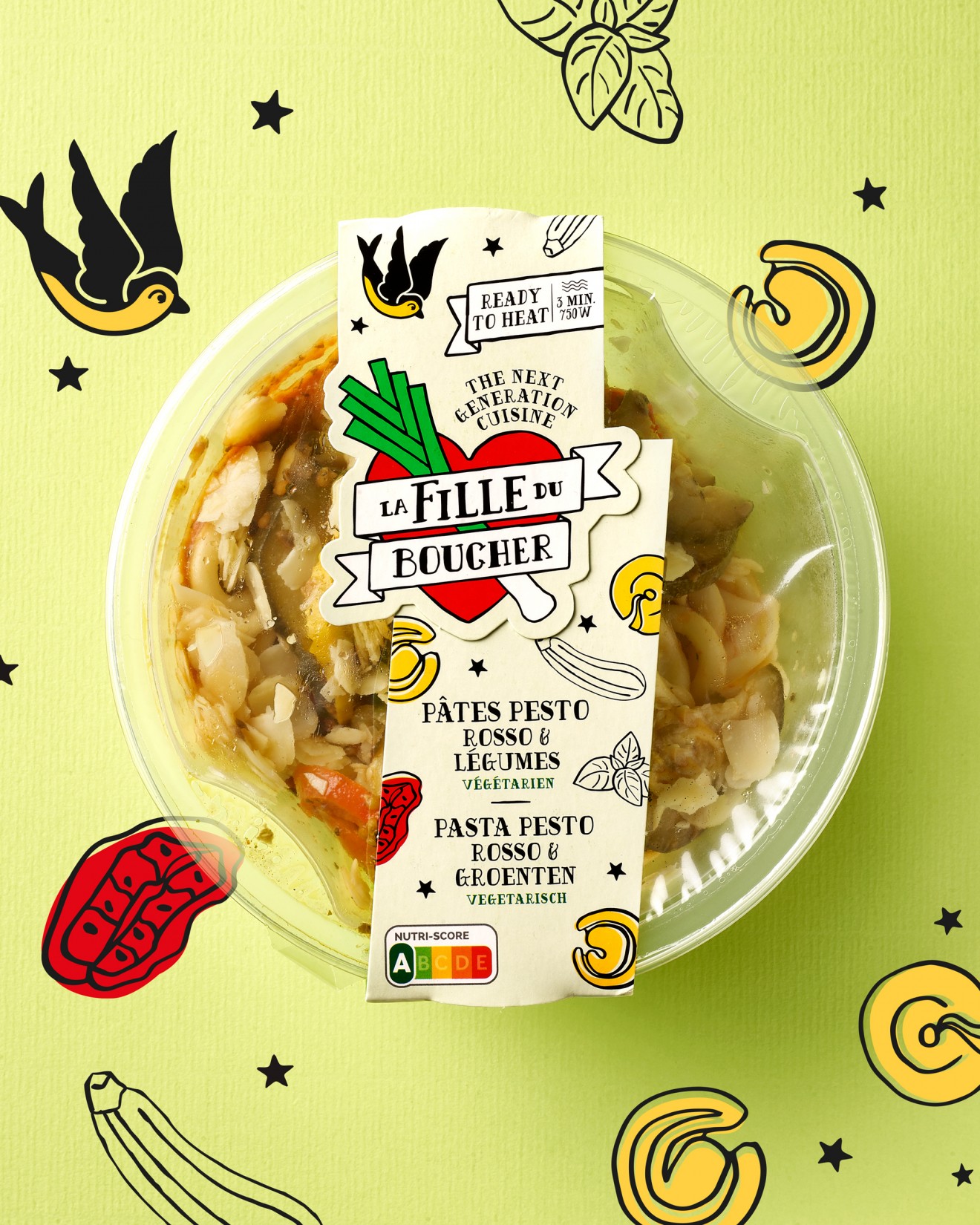 Quatre Mains package design - illustration, pasta pesto