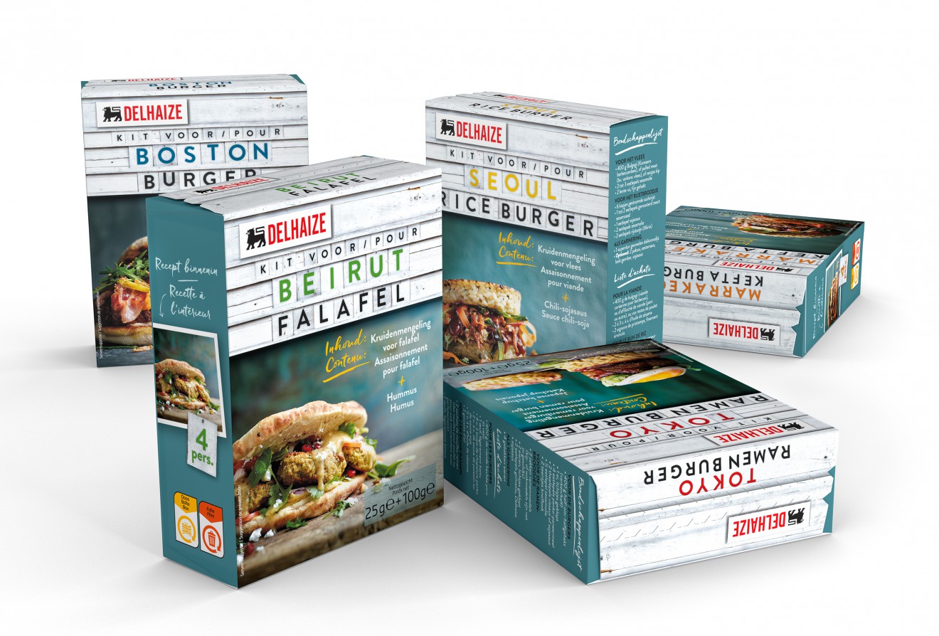 Quatre Mains package design - falafel, kefta, burger
