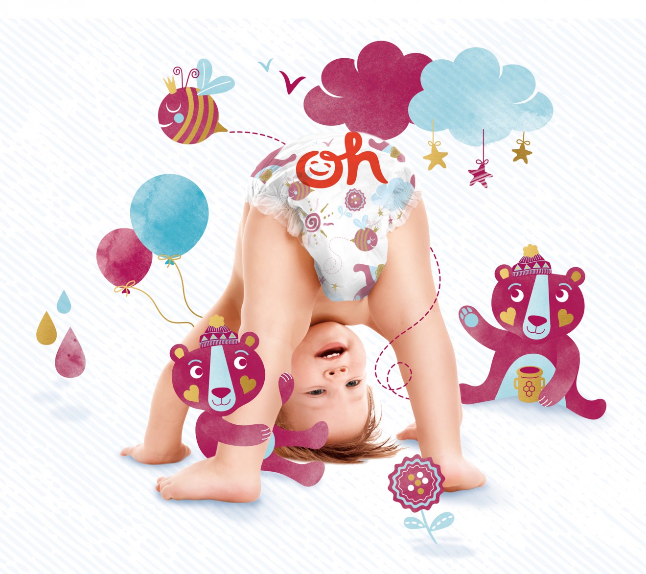 Quatre Mains package design - child, baby, diaper, illustrations, quatre mains
