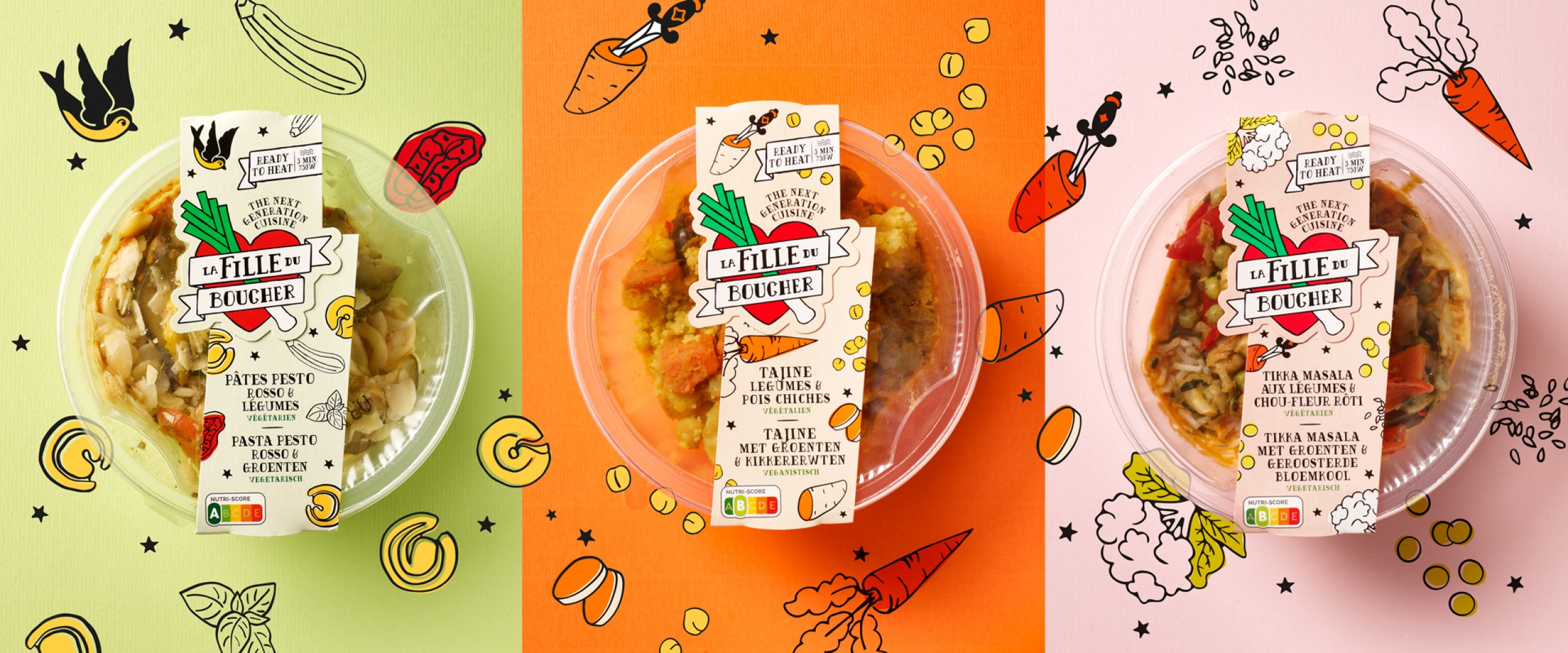 Quatre Mains package design - Package design viangro, meals, fille du boucher