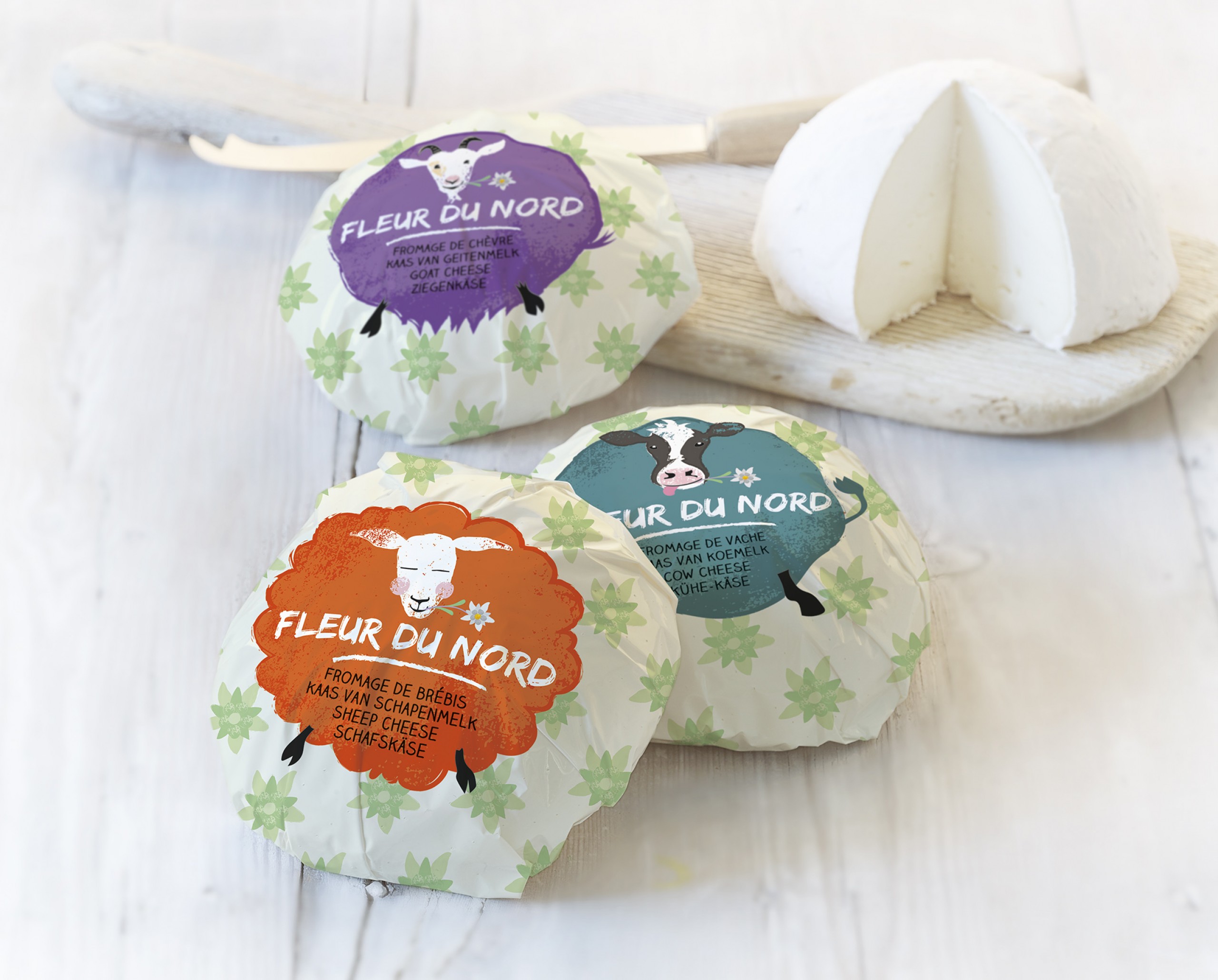 Quatre Mains package design - Package design Fleur du nord, Damse Kaasmakerij, Cheese, Packaging, belgium