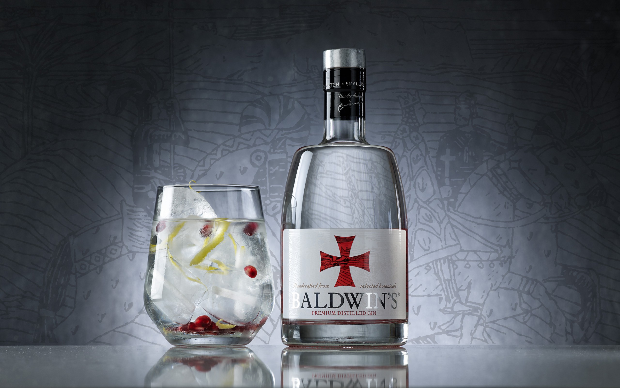 Quatre Mains package design - Package design Baldwins Gin, Braeckman, Bottle, Glass