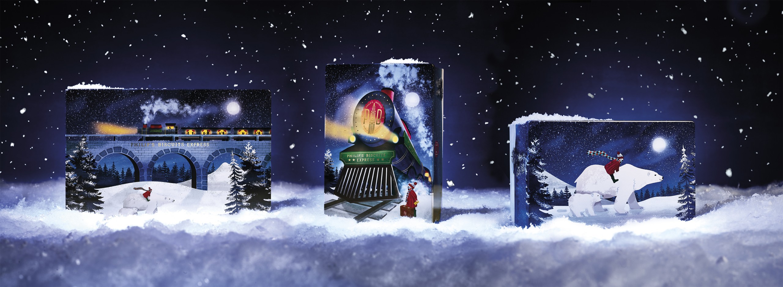 Quatre Mains package design - Package design Polar express, Philips Biscuits, Quatre Mains, packaging design, holiday season, magic