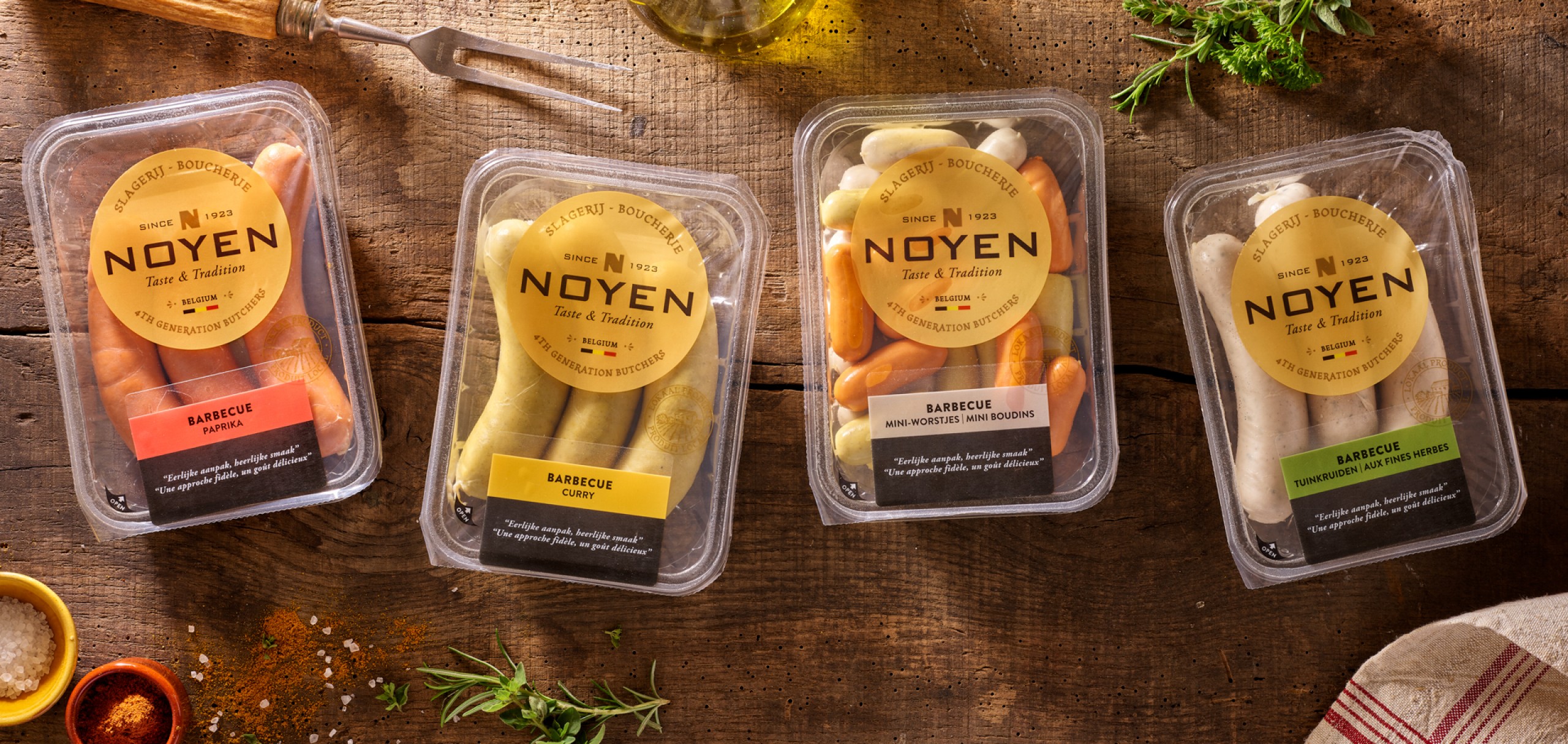 Quatre Mains package design - Package design noyen, pensen, meat, redesign, quatre mains