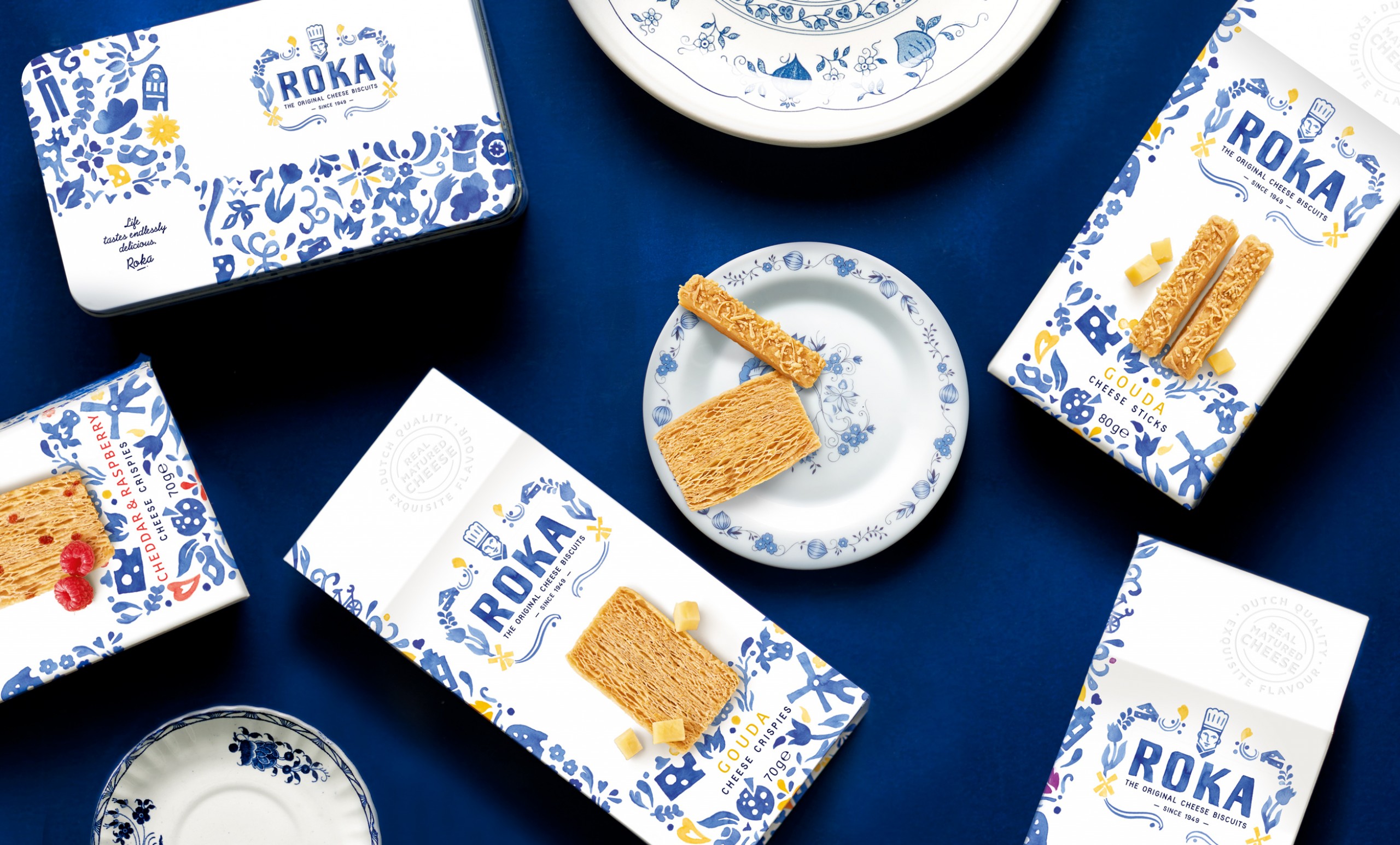 Quatre Mains package design - Package design delfts blauw, roka, biscuits